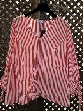 Universal Standard Pink & White Striped V-Neck Tunic